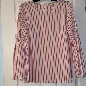 Michael Kors Size L.  White top with pink stripes.  Bell sleeves